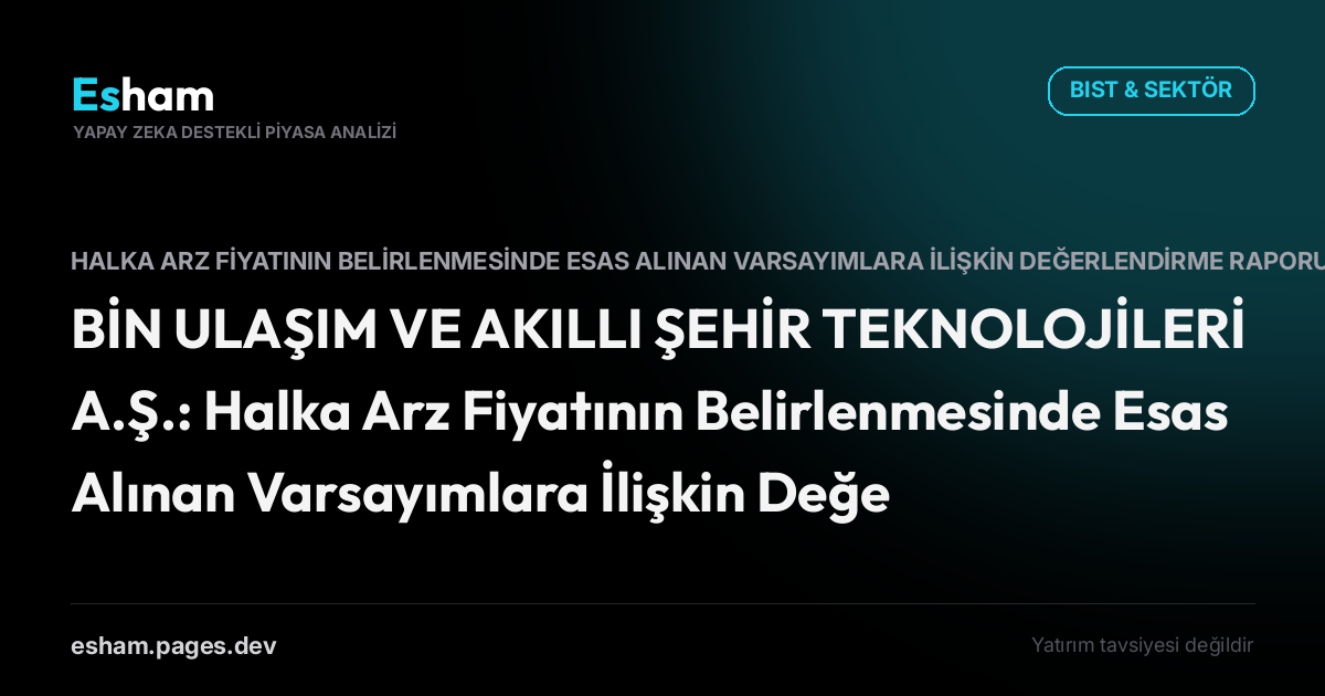 BİN ULAŞIM VE AKILLI ŞEHİR TEKNOLOJİLERİ A.Ş.: Halka Arz Fiyatının Belirlenmesinde Esas Alınan Varsayımlara İlişkin Değerlendirme Raporu