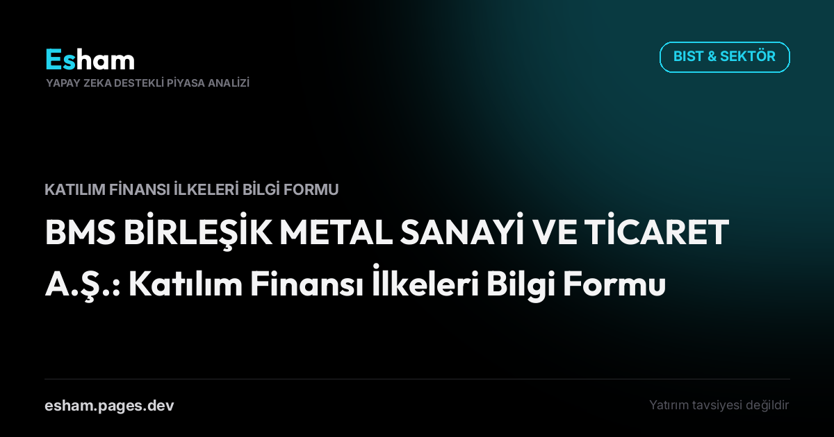 BMS BİRLEŞİK METAL SANAYİ VE TİCARET A.Ş.: Katılım Finansı İlkeleri Bilgi Formu