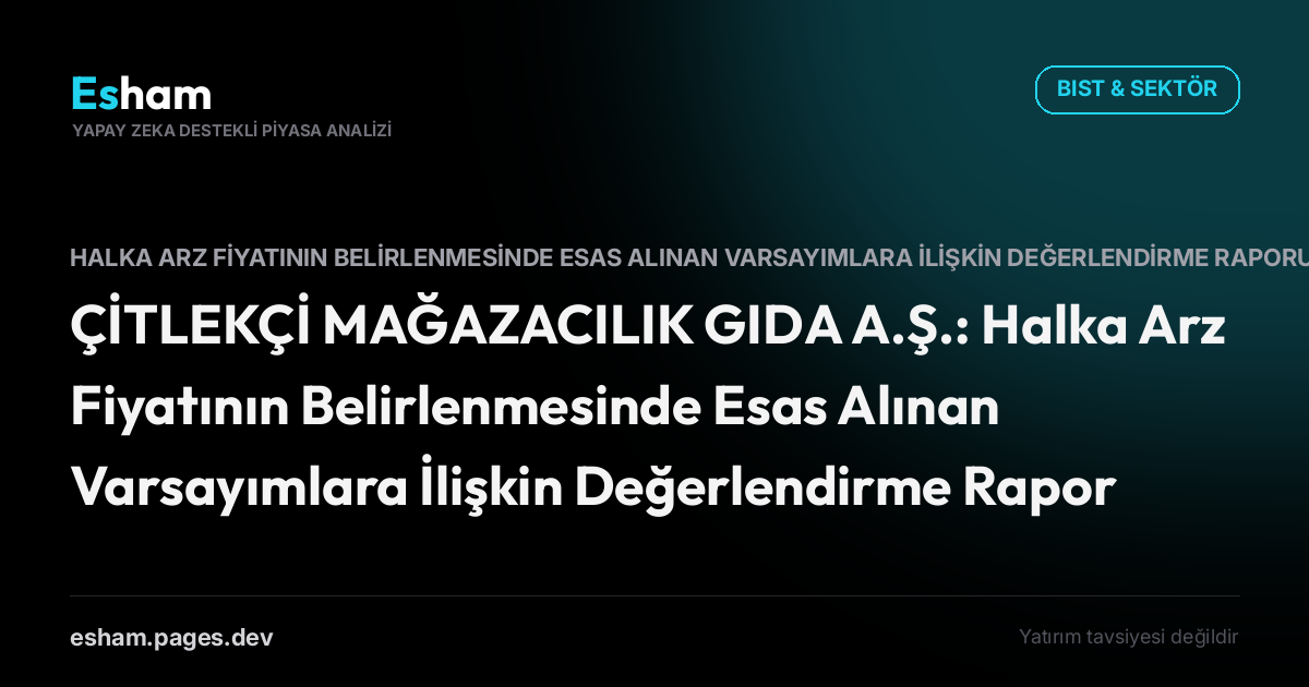 ÇİTLEKÇİ MAĞAZACILIK GIDA A.Ş.: Halka Arz Fiyatının Belirlenmesinde Esas Alınan Varsayımlara İlişkin Değerlendirme Raporu