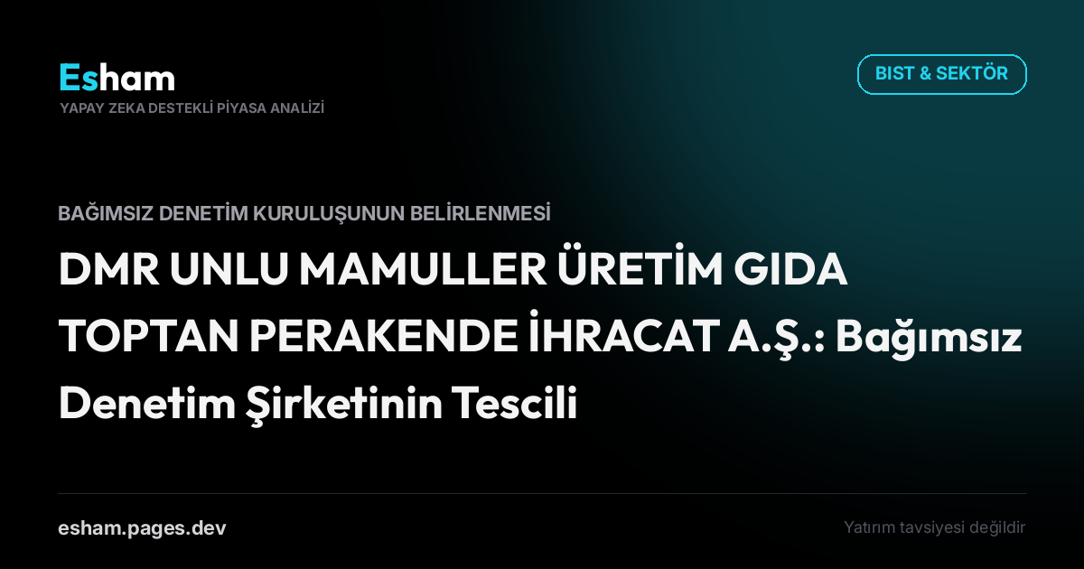 DMR UNLU MAMULLER ÜRETİM GIDA TOPTAN PERAKENDE İHRACAT A.Ş.: Bağımsız Denetim Şirketinin Tescili
