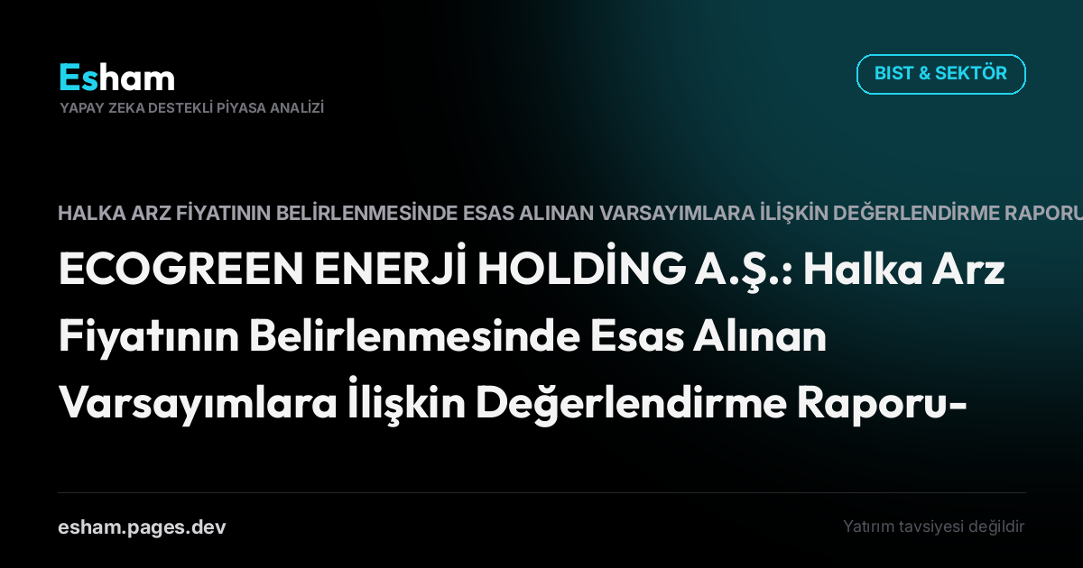 ECOGREEN ENERJİ HOLDİNG A.Ş.: Halka Arz Fiyatının Belirlenmesinde Esas Alınan Varsayımlara İlişkin Değerlendirme Raporu-3