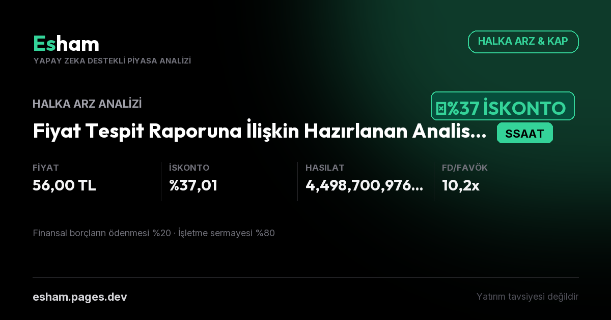 Fiyat Tespit Raporuna İlişkin Hazırlanan Analist Raporu (SSAAT) Halka Arz Analizi