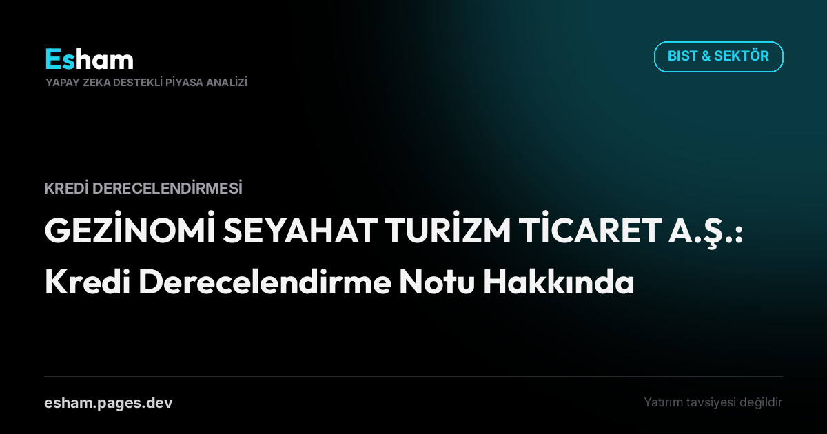 GEZİNOMİ SEYAHAT TURİZM TİCARET A.Ş.: Kredi Derecelendirme Notu Hakkında