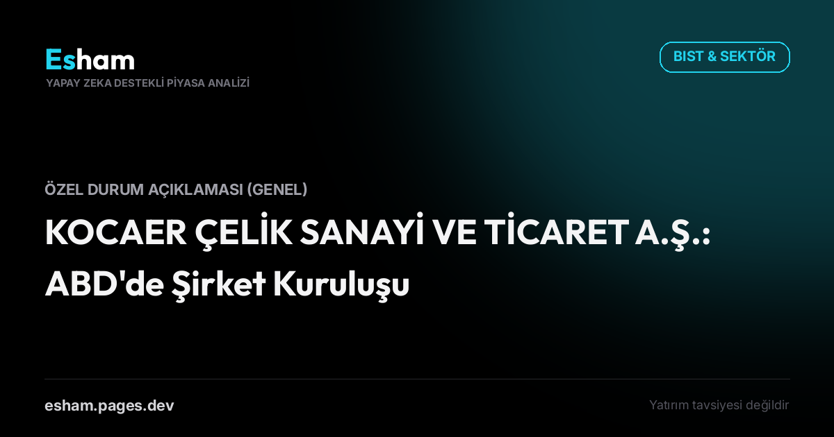 KOCAER ÇELİK SANAYİ VE TİCARET A.Ş.: ABD'de Şirket Kuruluşu