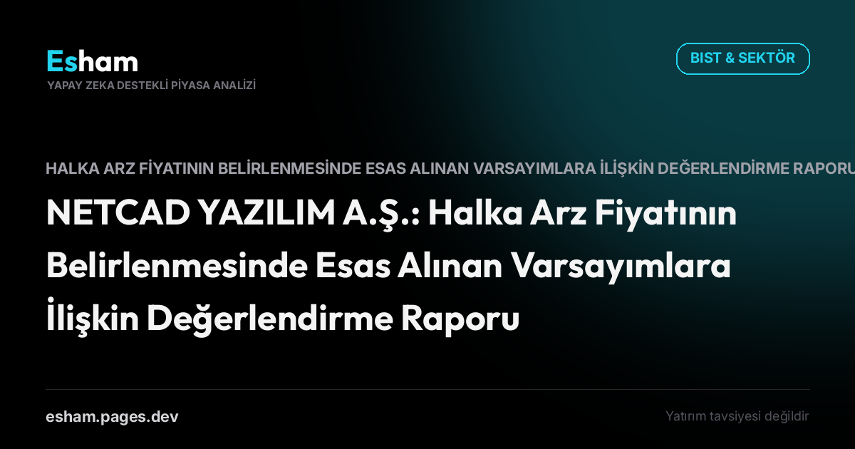NETCAD YAZILIM A.Ş.: Halka Arz Fiyatının Belirlenmesinde Esas Alınan Varsayımlara İlişkin Değerlendirme Raporu