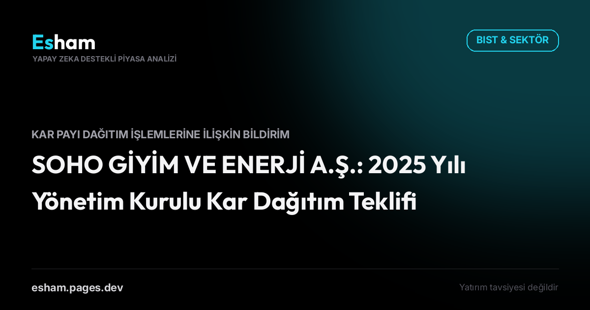 SOHO GİYİM VE ENERJİ A.Ş.: 2025 Yılı Yönetim Kurulu Kar Dağıtım Teklifi