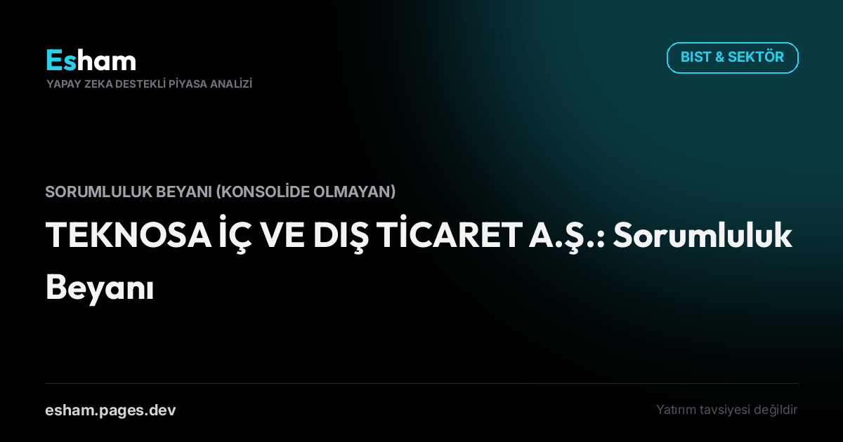 TEKNOSA İÇ VE DIŞ TİCARET A.Ş.: Sorumluluk Beyanı