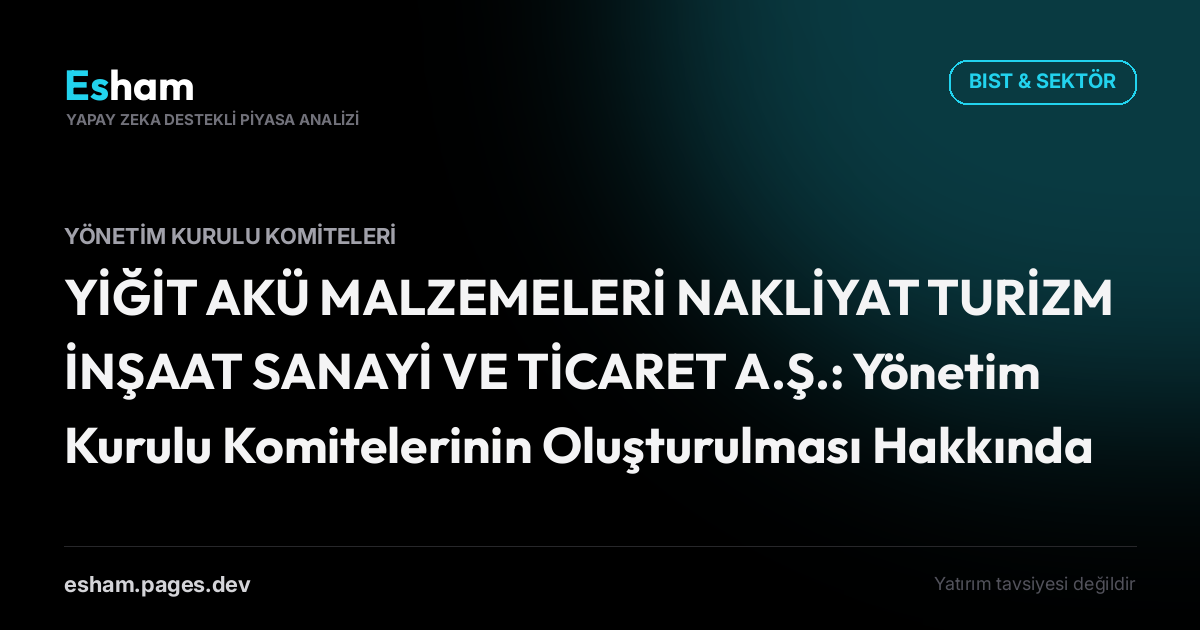 YİĞİT AKÜ MALZEMELERİ NAKLİYAT TURİZM İNŞAAT SANAYİ VE TİCARET A.Ş.: Yönetim Kurulu Komitelerinin Oluşturulması Hakkında